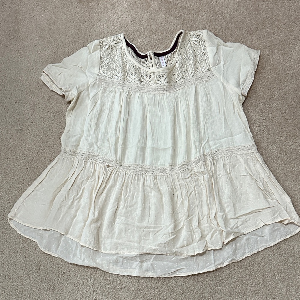 Xhilaration Cream Blouse with Lace Detail
